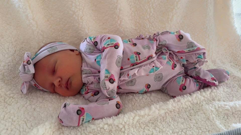 "Pink Police Cars and Badges" Comfy Cozies Ruffle Zip-Up Footie