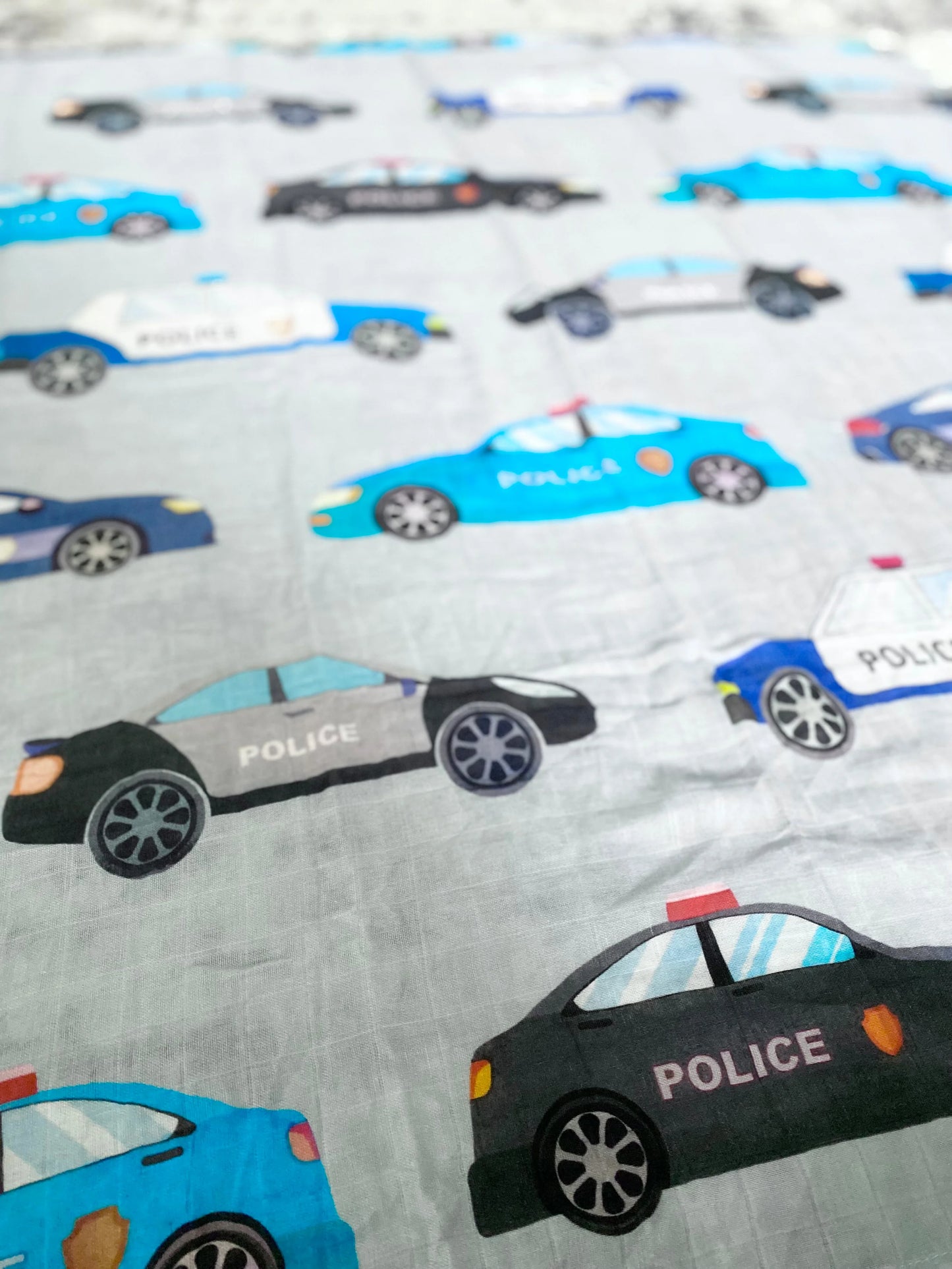 Beep Beep Police Cars Bamboo Muslin Swaddle