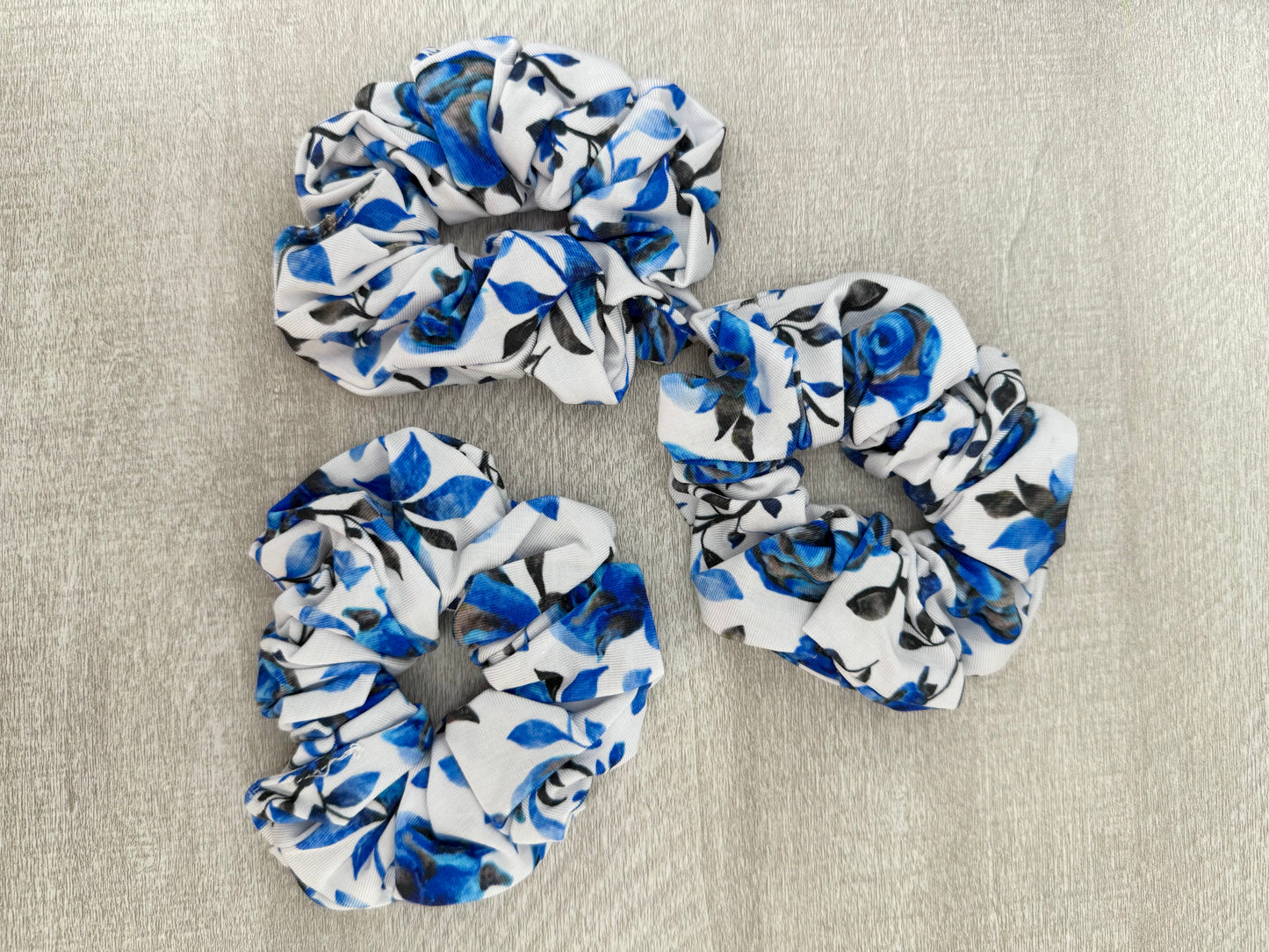 “Blue Line Roses” Bamboo Hair Scrunchie