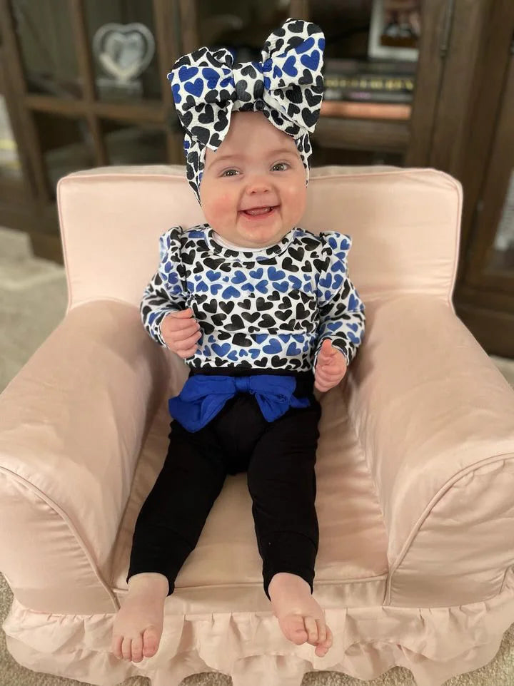 Thin Blue Hearts Two-Piece Outfit Set (Short or Long Option)