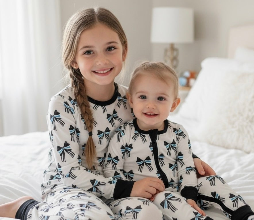 "Blue Line Bows" Comfy Cozies Zip-Up