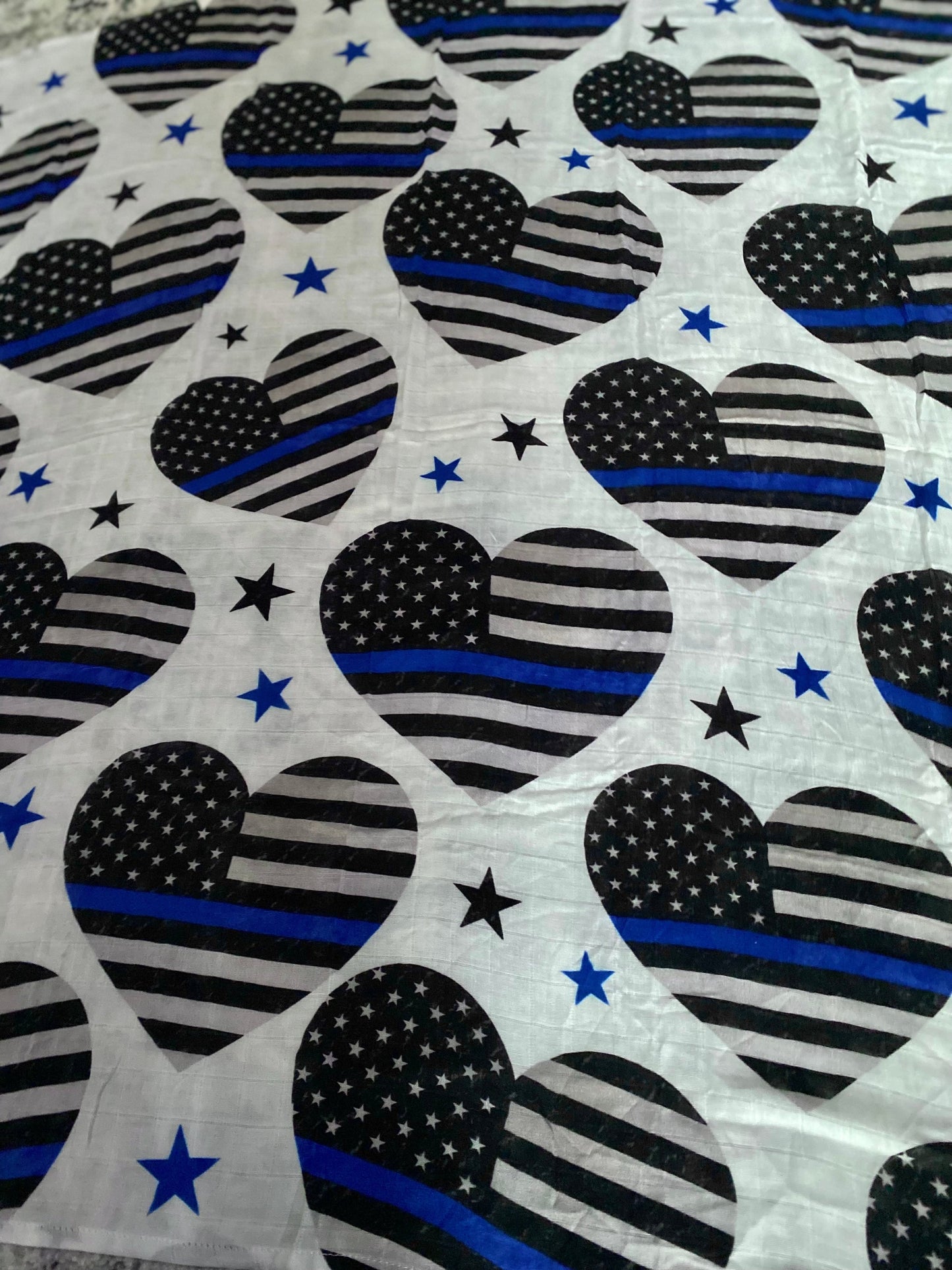 Thin Blue Sweethearts and Stars Bamboo Muslin Swaddle