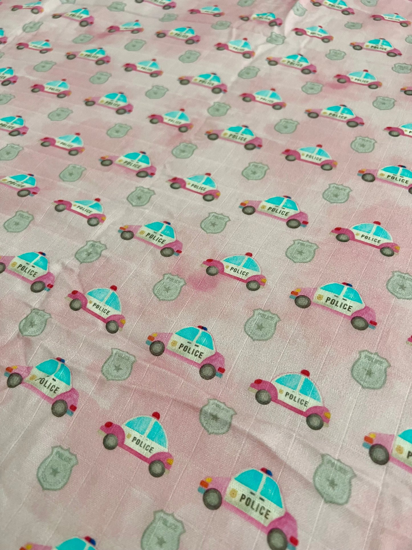 Pink Police Cars and Badges Bamboo Muslin Swaddle