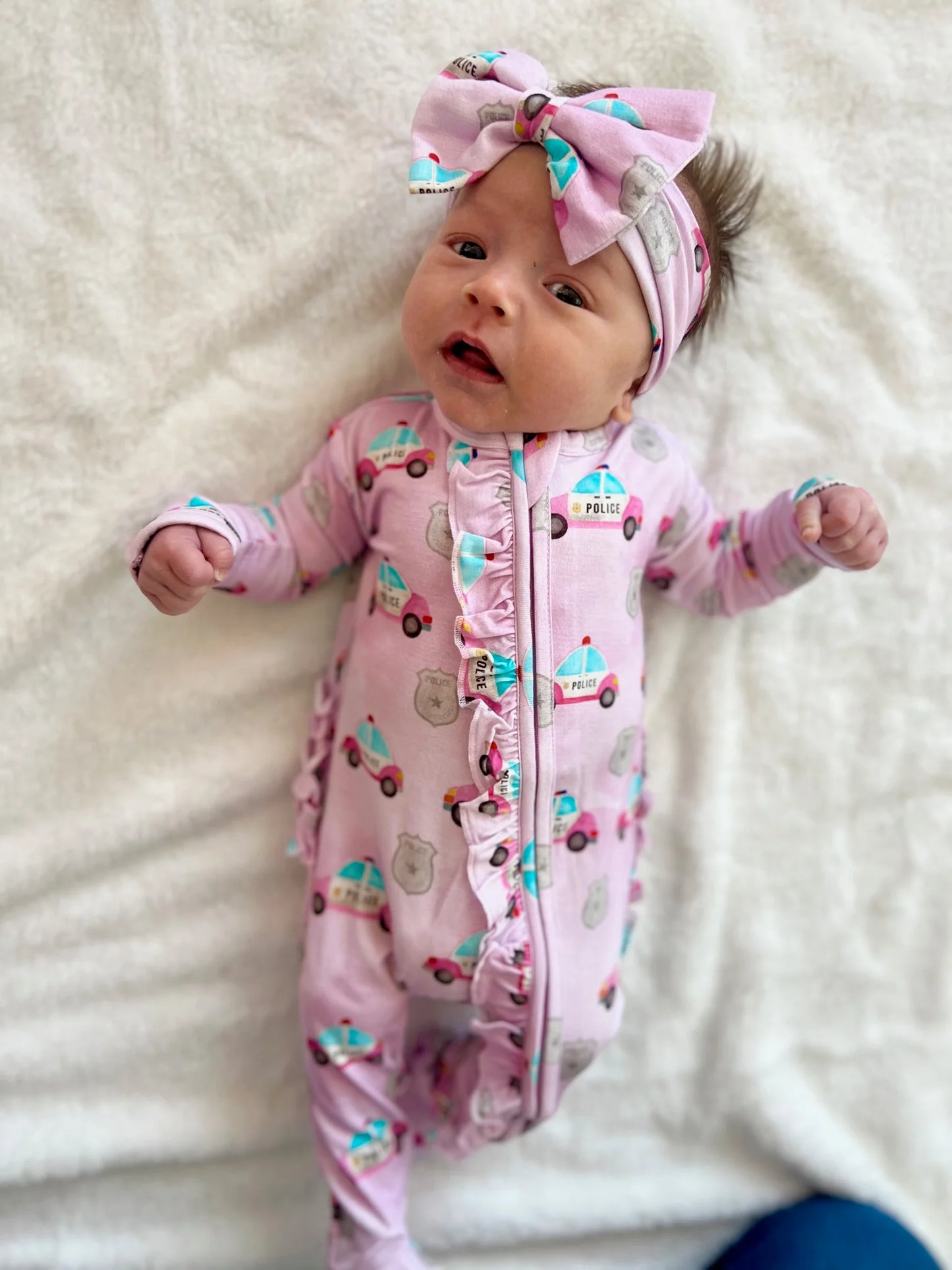 "Pink Police Cars and Badges" Deluxe Bow Headband