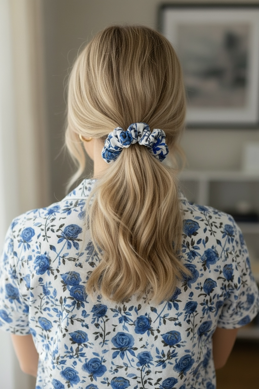 “Blue Line Roses” Bamboo Hair Scrunchie
