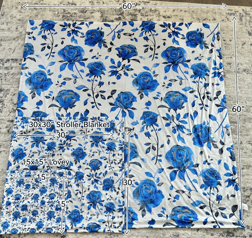 “Blue Line Roses” Minky Blanket - Choose Size!