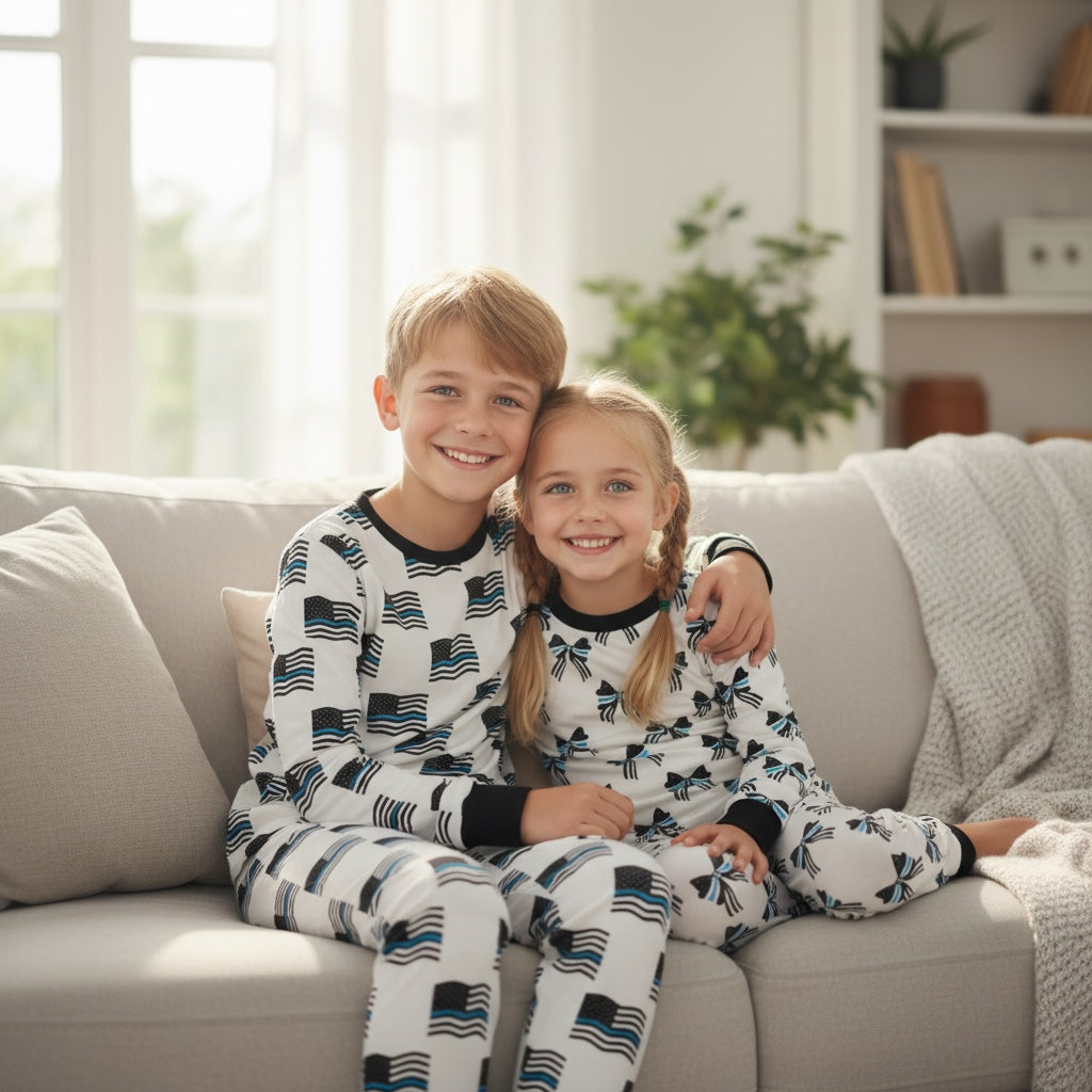 "Blue Line Bows" Two-Piece Comfy Cozies