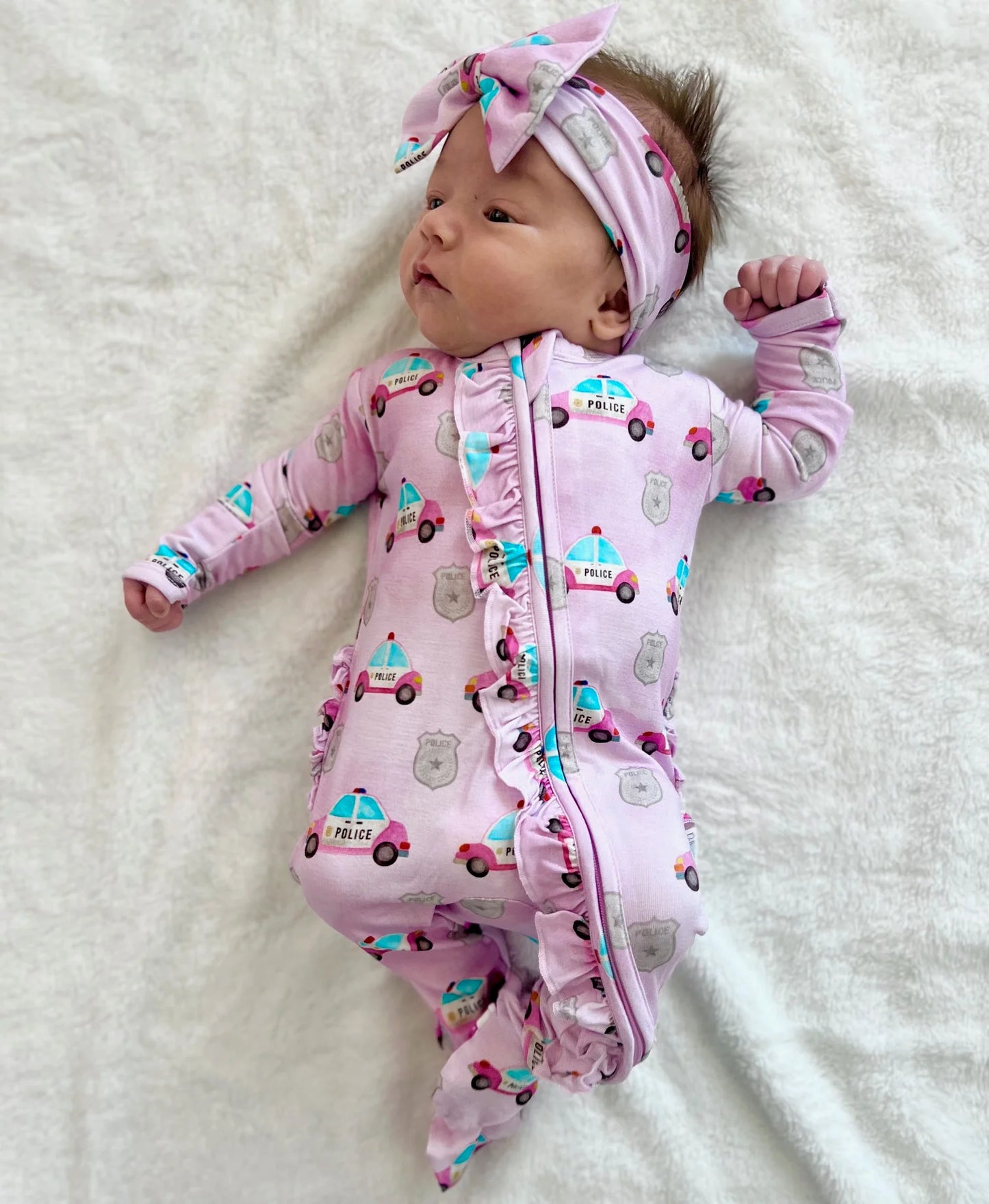 "Pink Police Cars and Badges" Deluxe Bow Headband