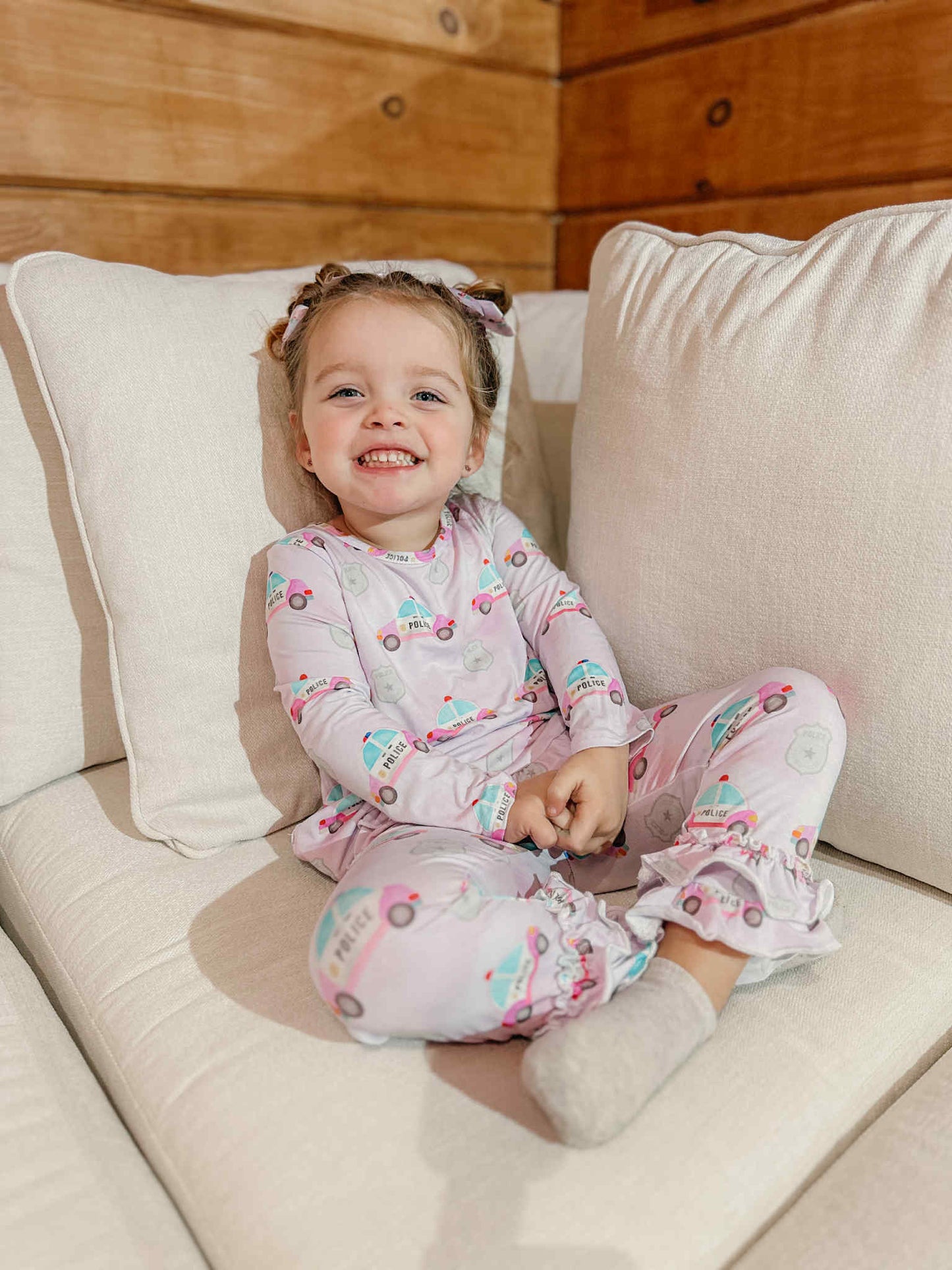 “Pink Police Cars and Badges” Ruffle Long Sleeve Top & Leggings Set