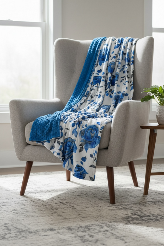 “Blue Line Roses” Minky Blanket - Choose Size!