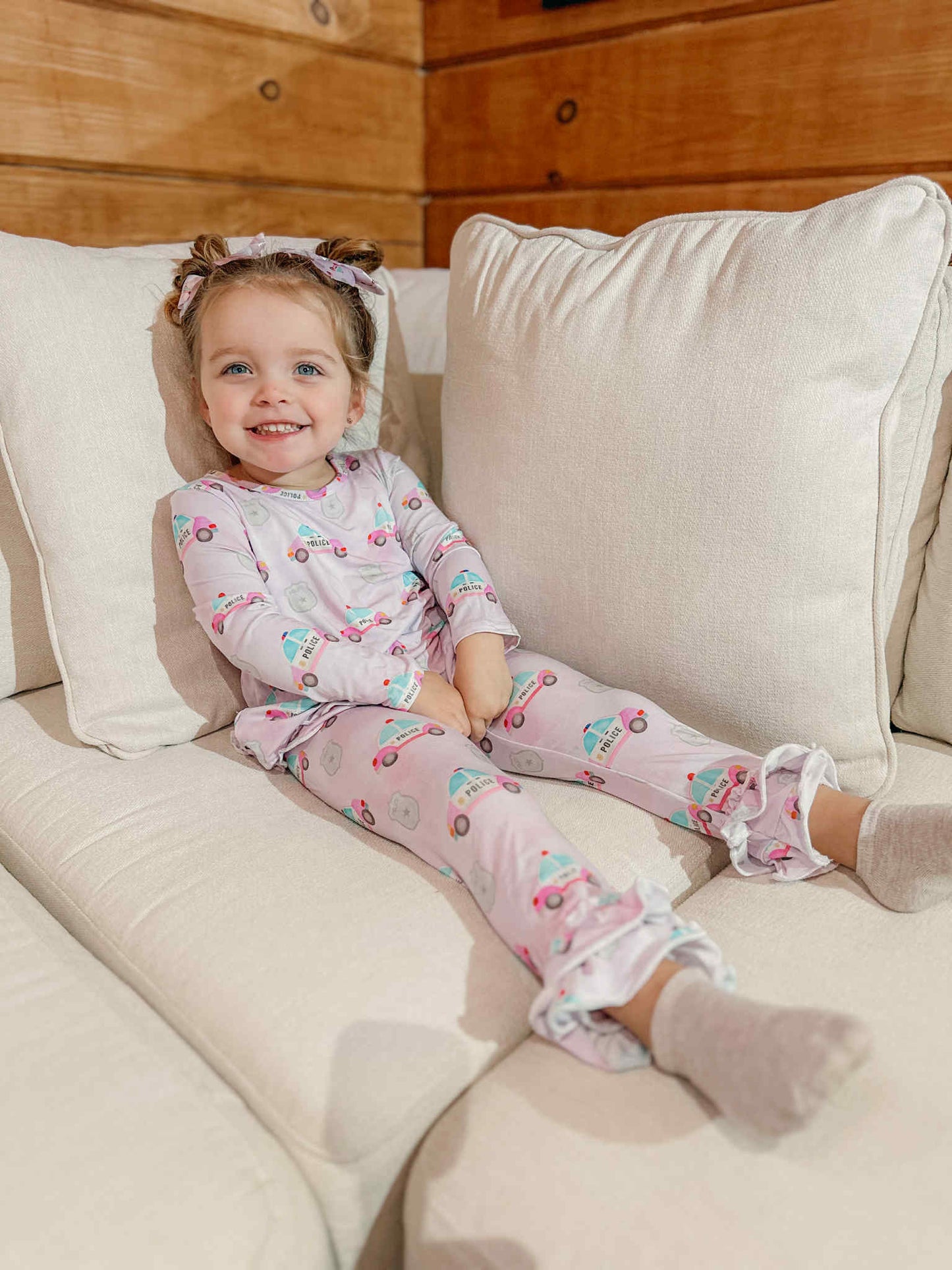 “Pink Police Cars and Badges” Ruffle Long Sleeve Top & Leggings Set