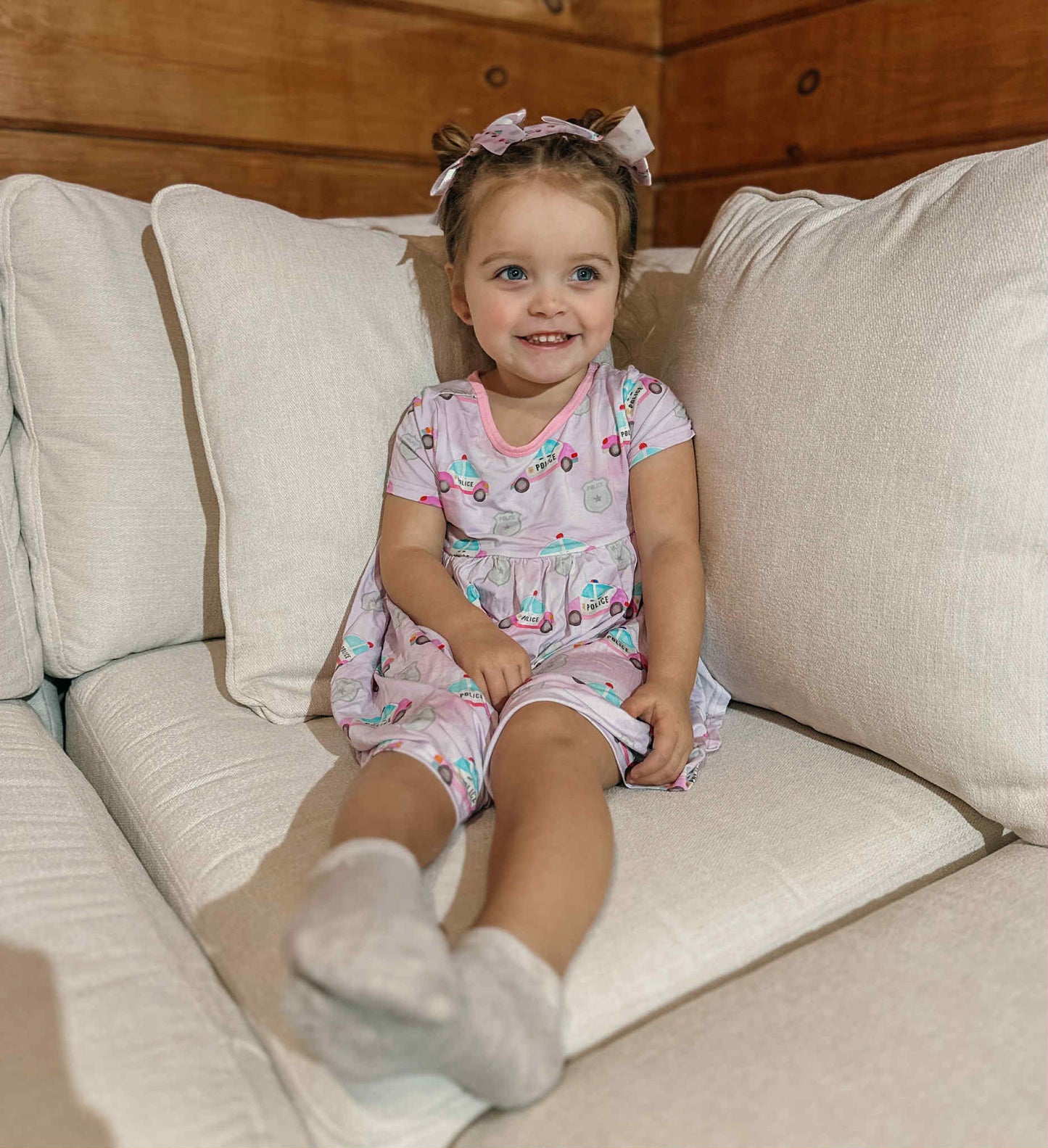 “Pink Police Cars and Badges” Twirl Dress with Biker Shorts