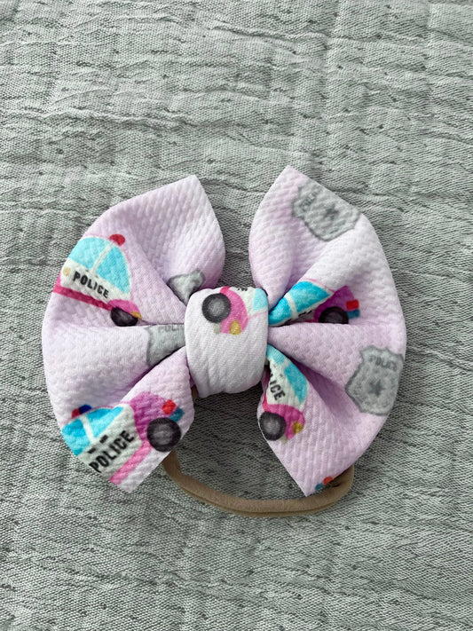 Pink Police Cars & Badges Nylon Bow