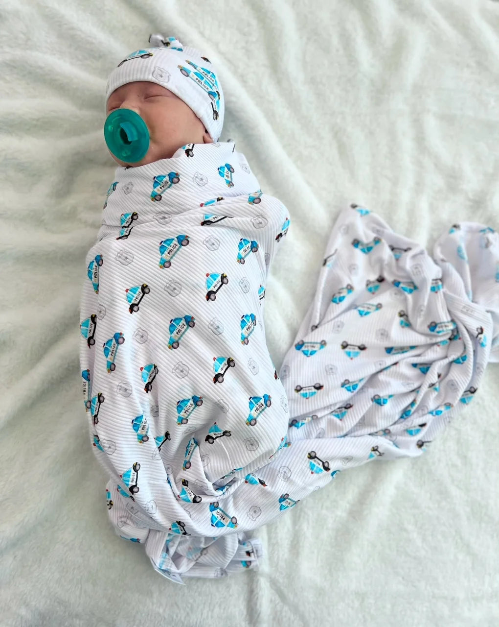 "Police Cars and Badges" Ribbed Baby Blanket