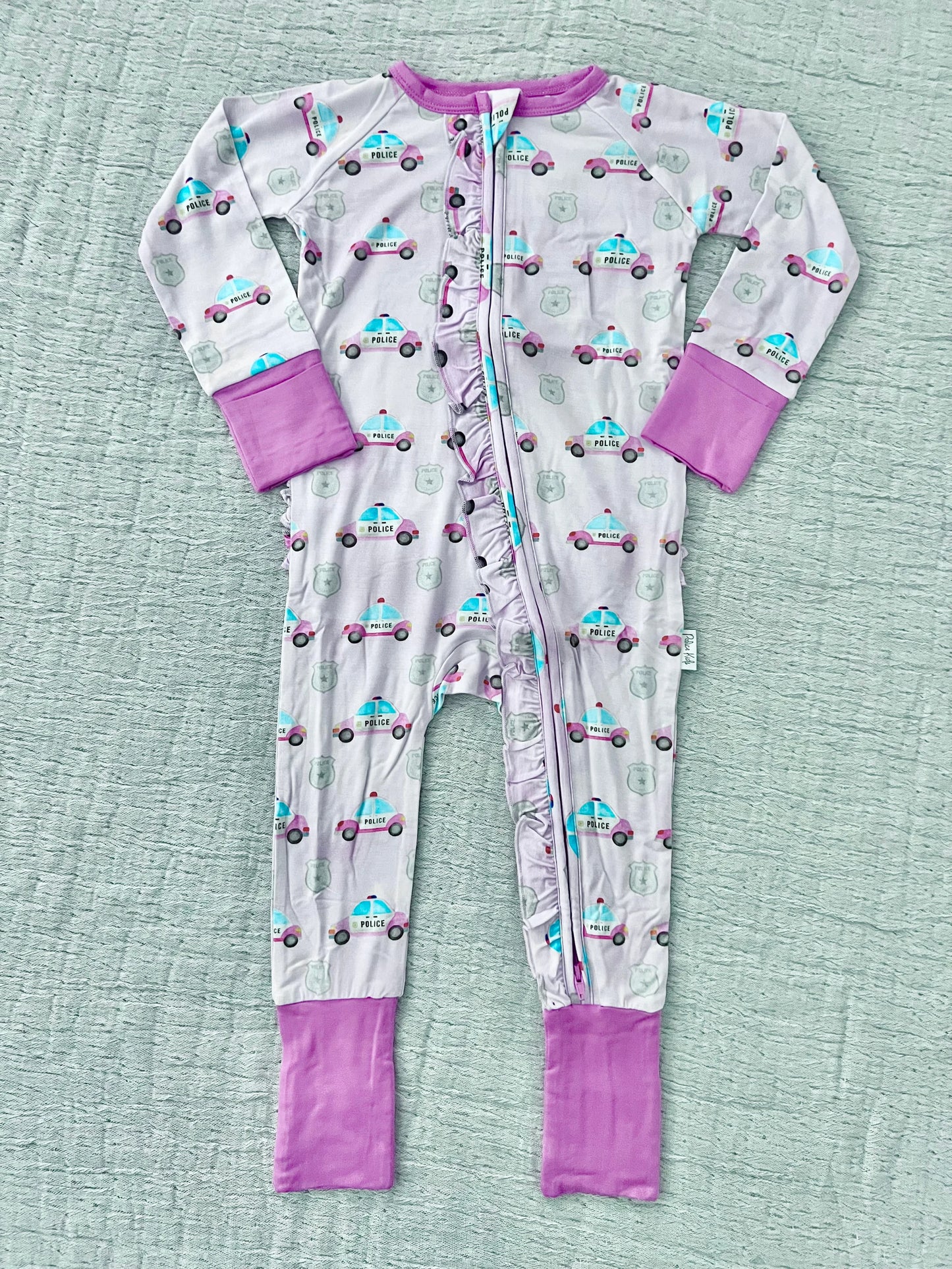 "Pink Police Cars & Badges" Comfy Cozies Ruffle Zip-Up