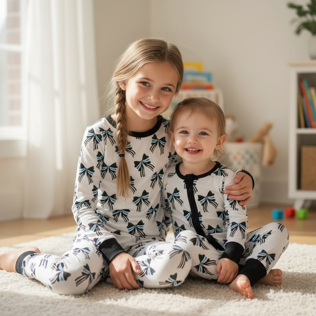 "Blue Line Bows" Two-Piece Comfy Cozies