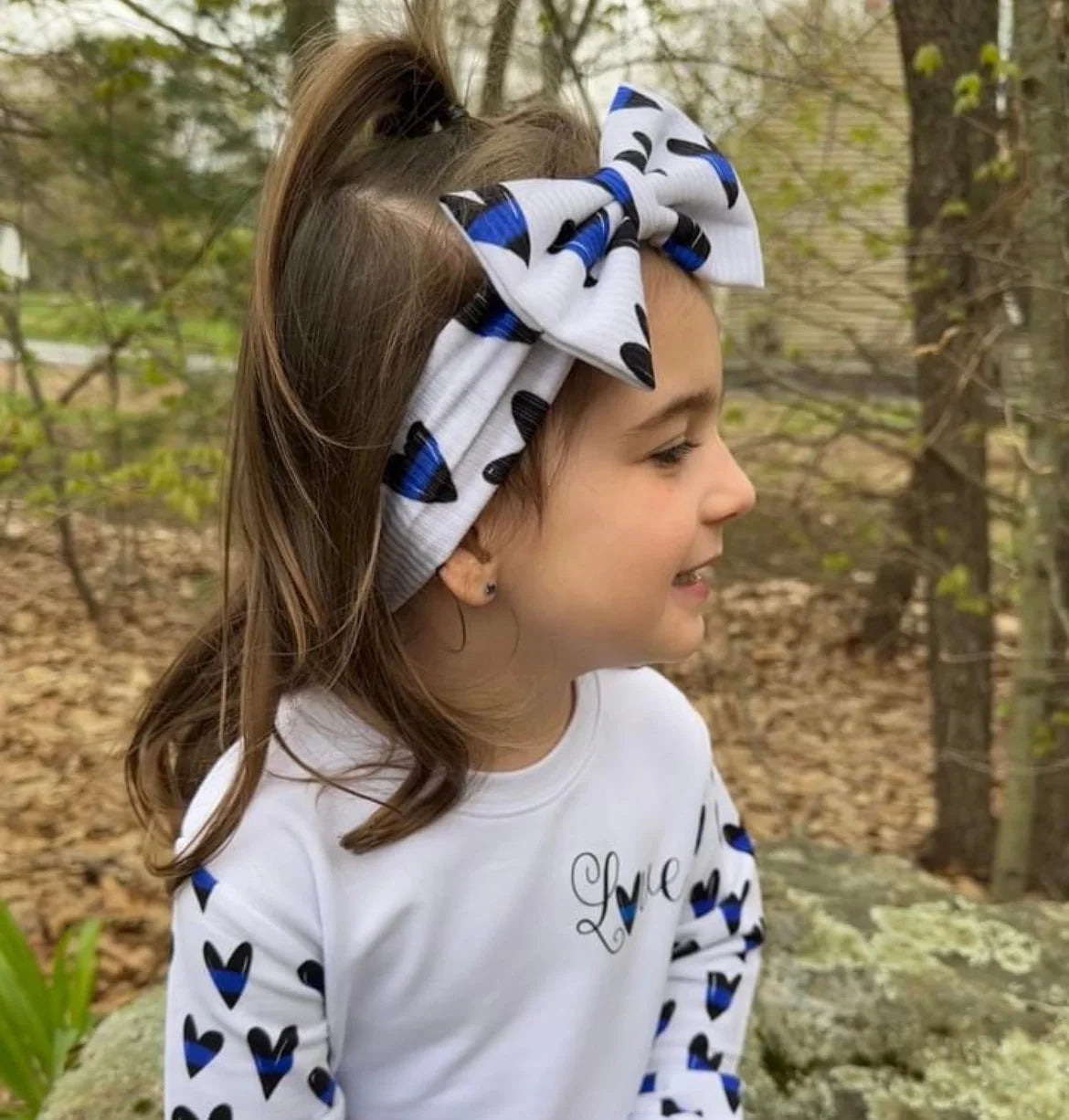 “Blue Line Hearts” Deluxe Bow Headband