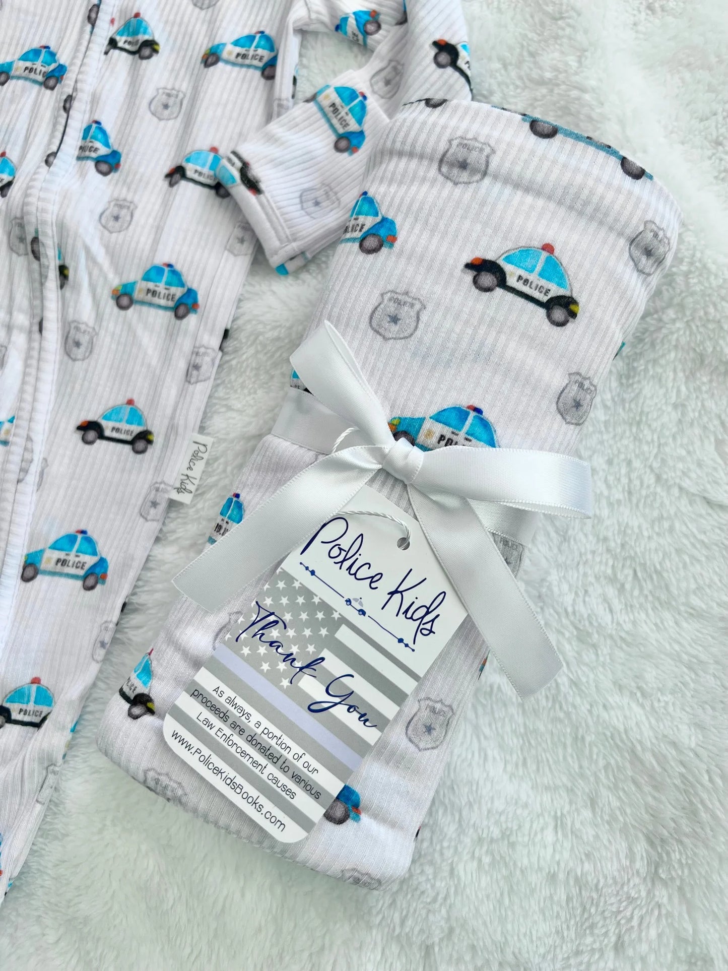 "Police Cars and Badges" Ribbed Baby Blanket