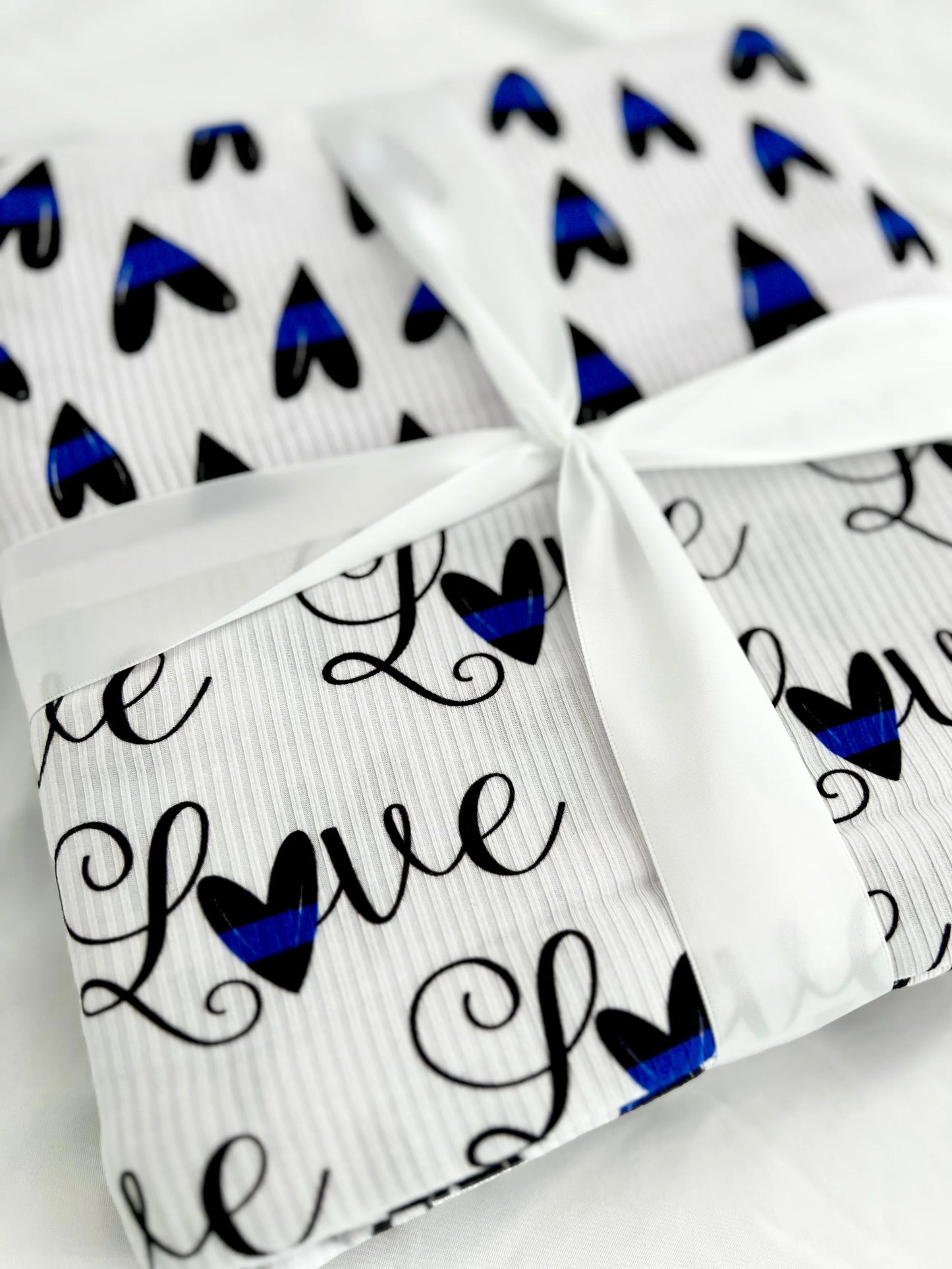 "Blue Line Hearts” Double Sided 60x60 Ribbed Bamboo Blanket