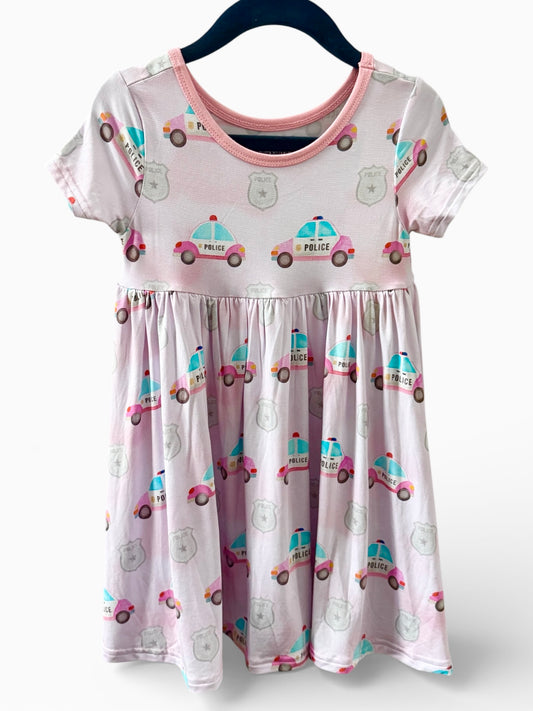 “Pink Police Cars and Badges” Twirl Dress with Biker Shorts