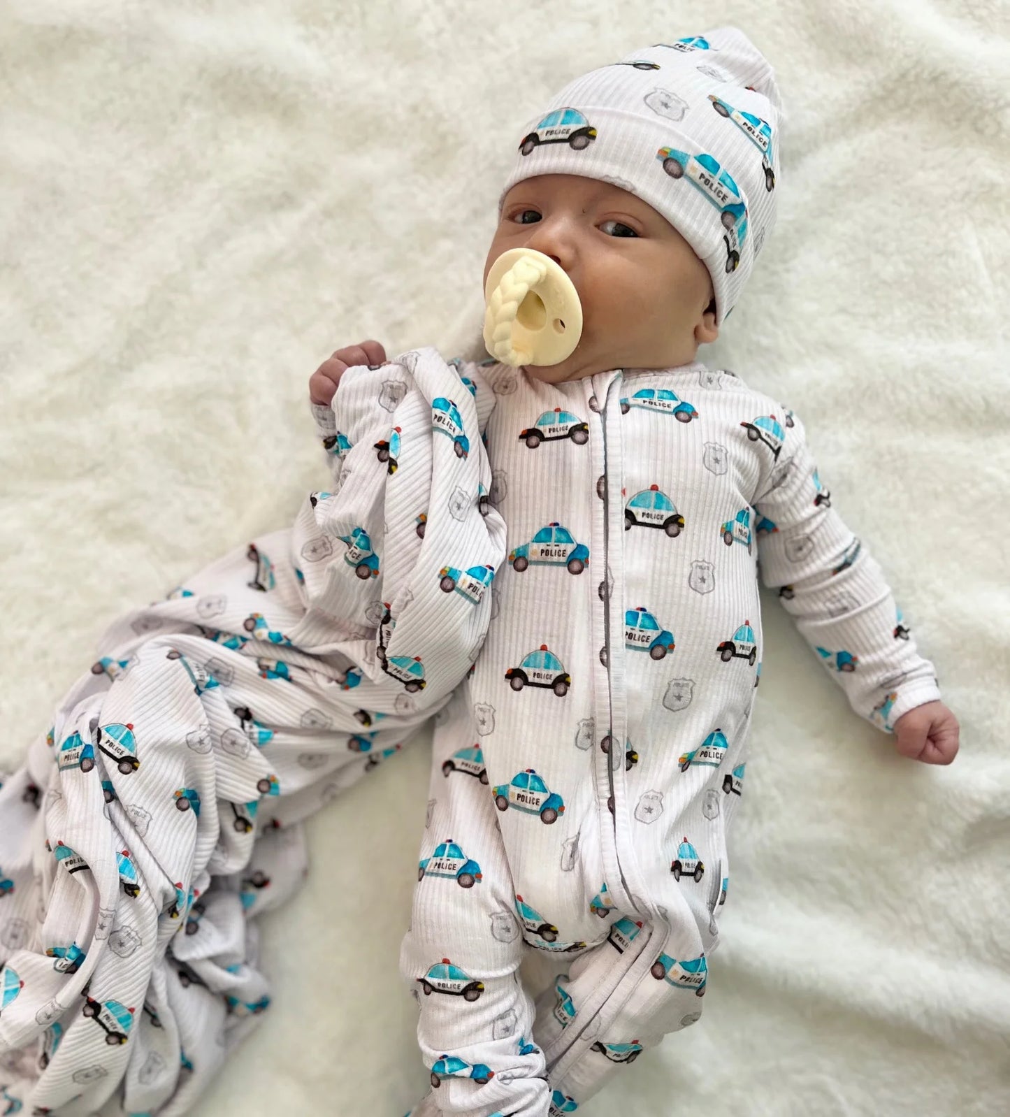 "Police Cars and Badges" Ribbed Baby Blanket