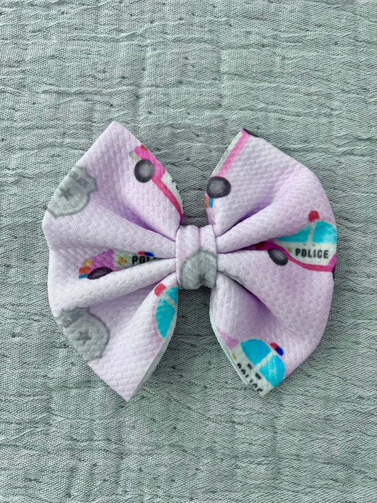 Pink Police Cars & Badges Alligator Clip Bow
