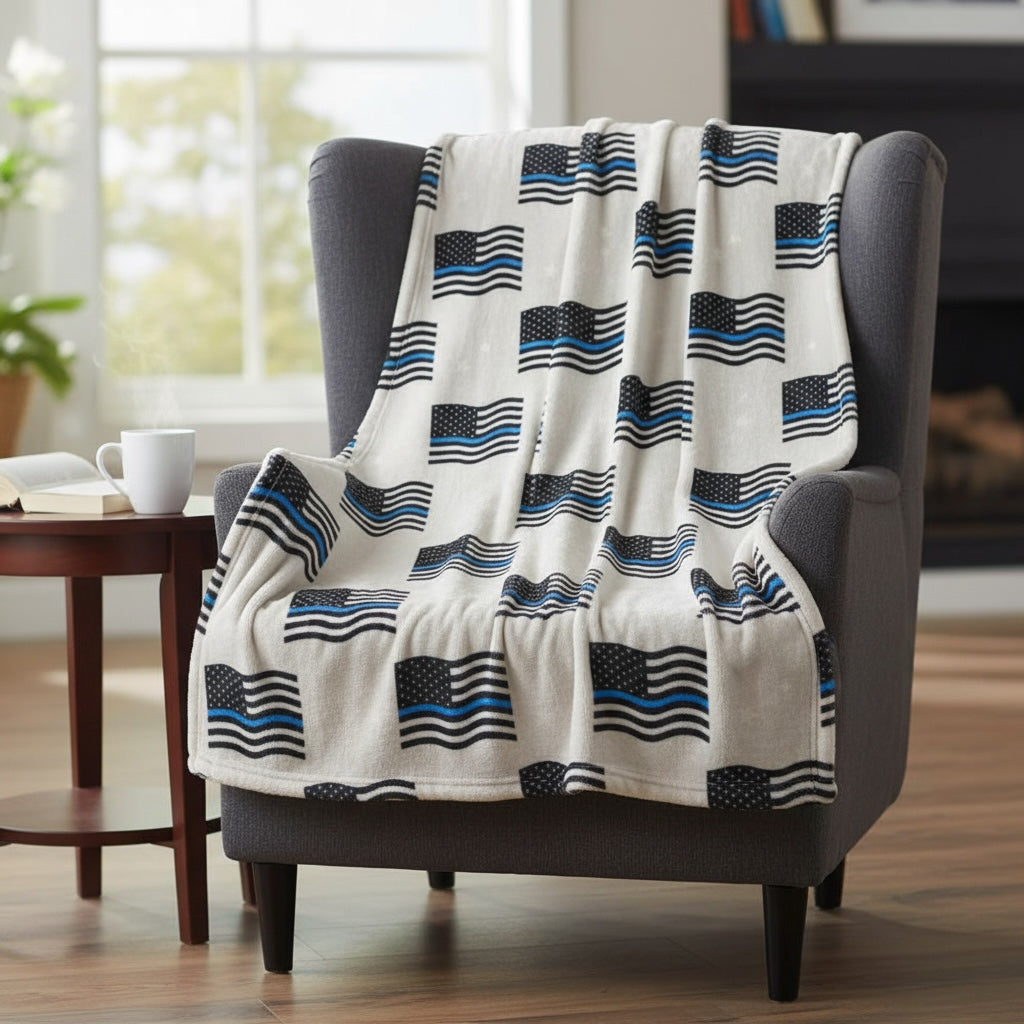 "Blue Line Waving Flags" 60x60” Fleece Cuddle Blanket