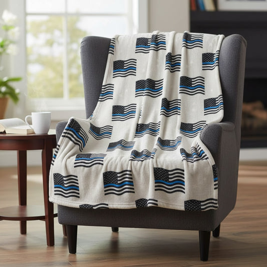 "Blue Line Waving Flags" 60x60” Fleece Cuddle Blanket