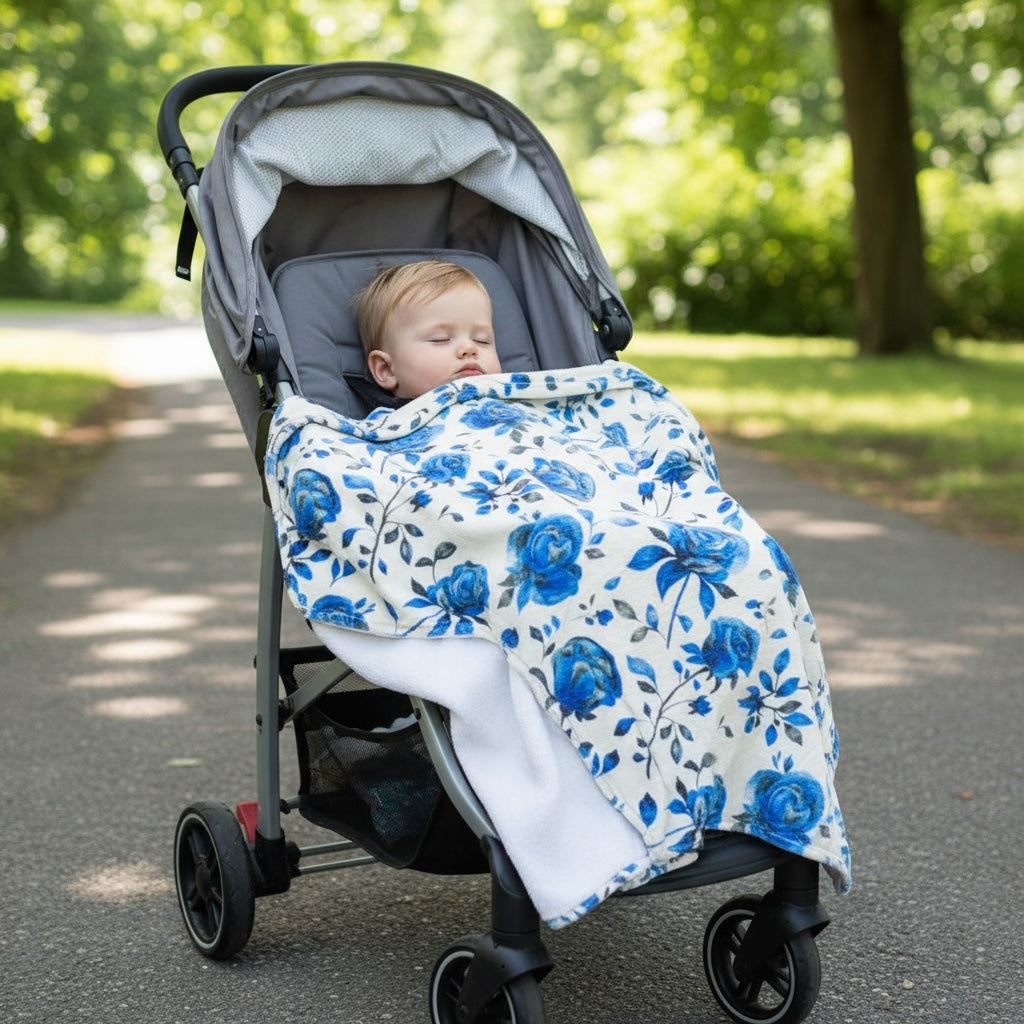 "Blue Line Roses" 60x60” Fleece Cuddle Blanket