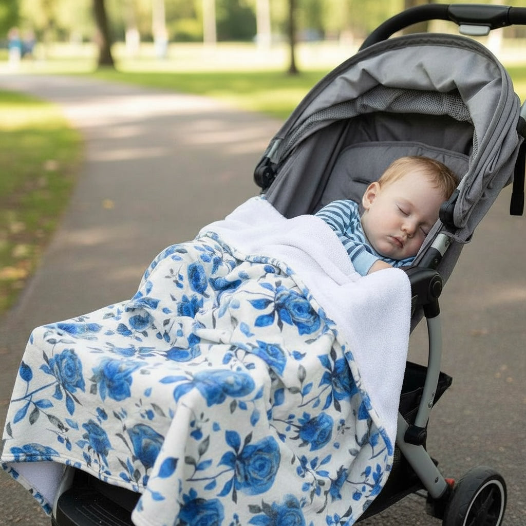 "Blue Line Roses" 60x60” Fleece Cuddle Blanket
