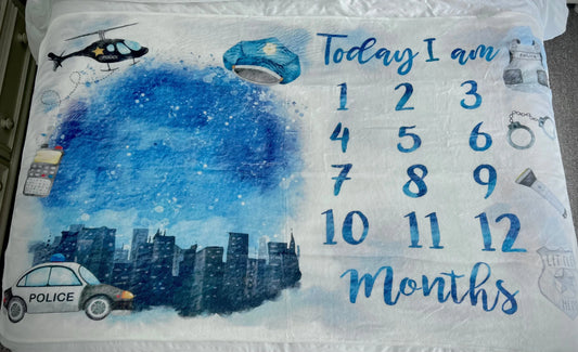 “Rookie’s First Year” Police Themed Milestone Blanket