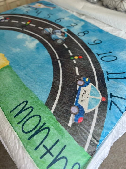 “Road to One” Police Themed Milestone Blanket