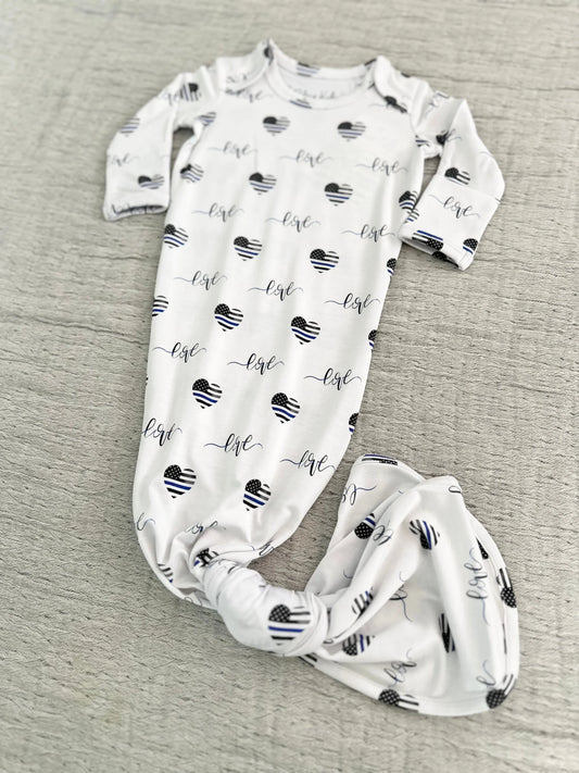 “Thin Blue Love” Knotted Gown