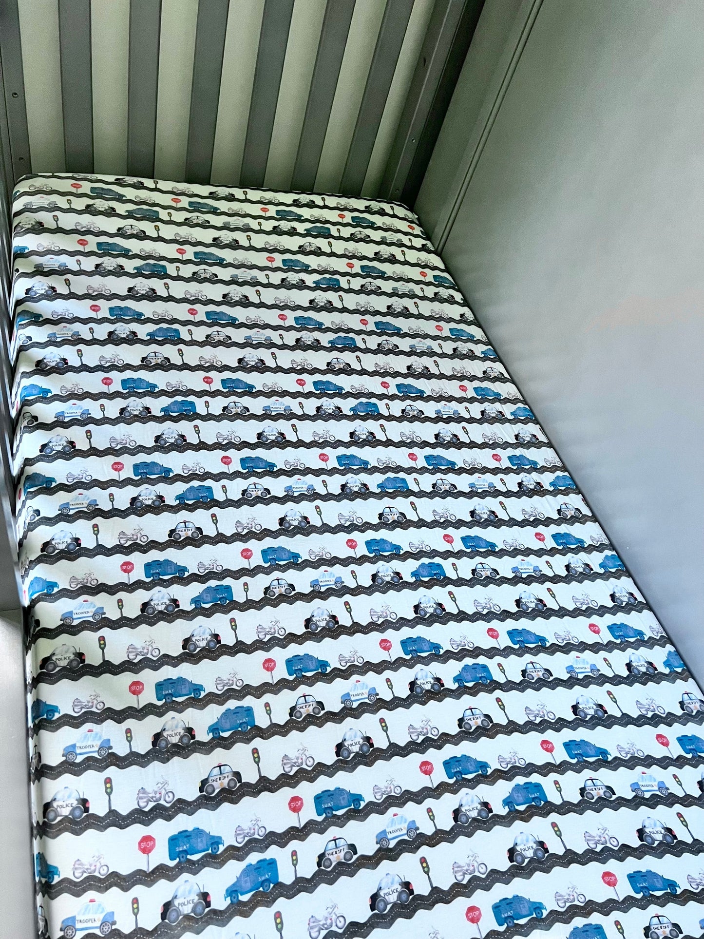 “Road Patrol”  Fitted Bamboo Crib Sheet