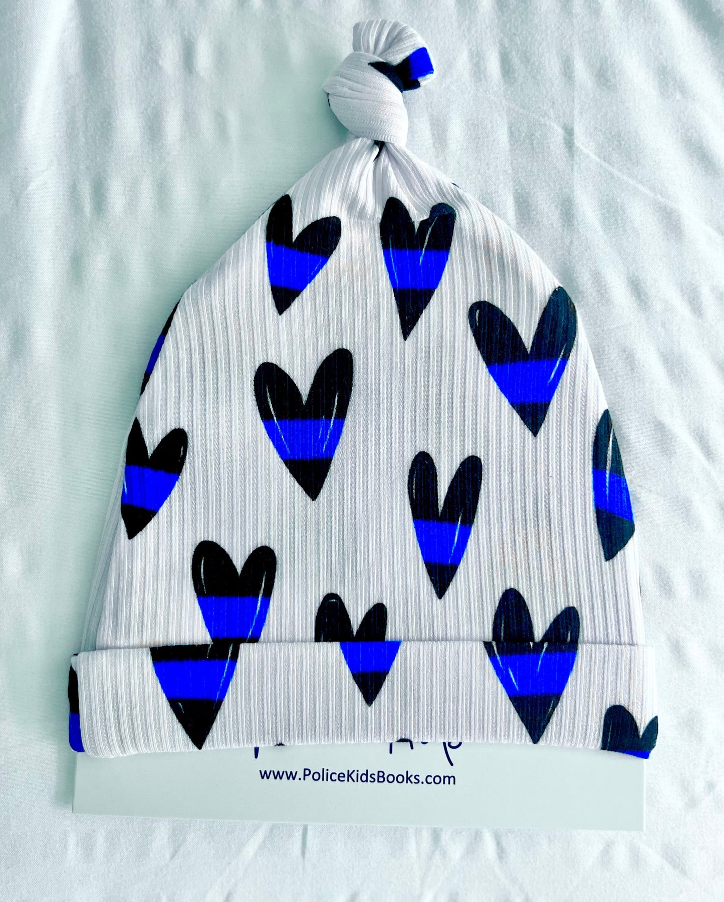 “Blue Line Hearts” Knotted Hat