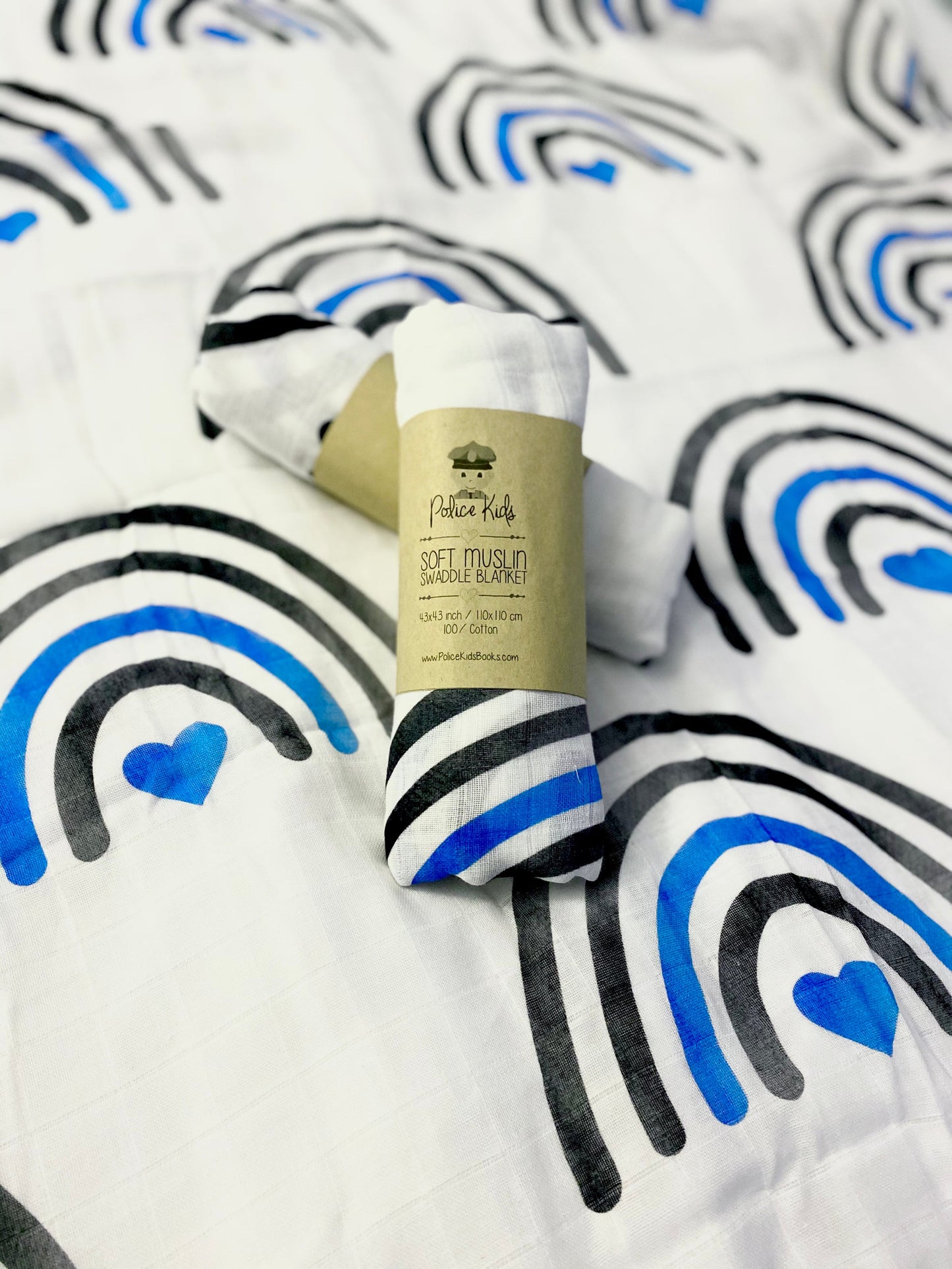 Thin Blue Rainbows Bamboo Muslin Swaddle