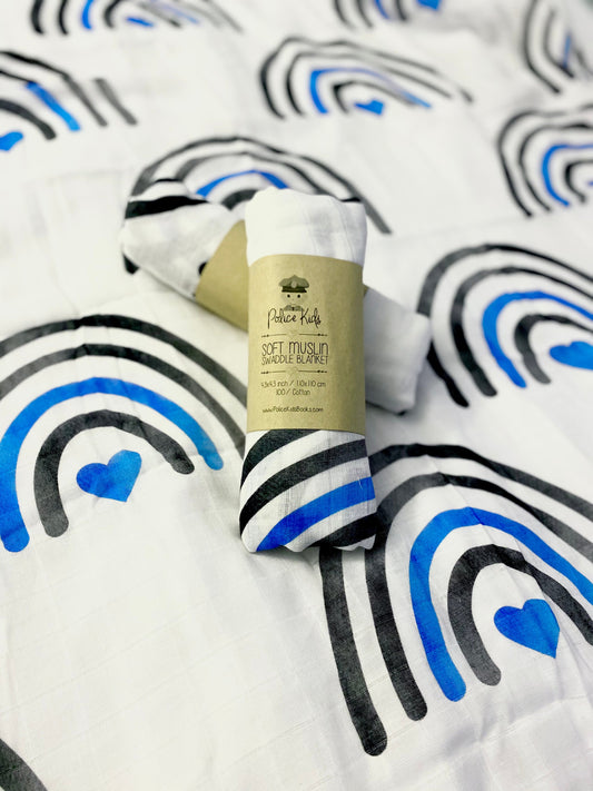 Thin Blue Rainbows Bamboo Muslin Swaddle