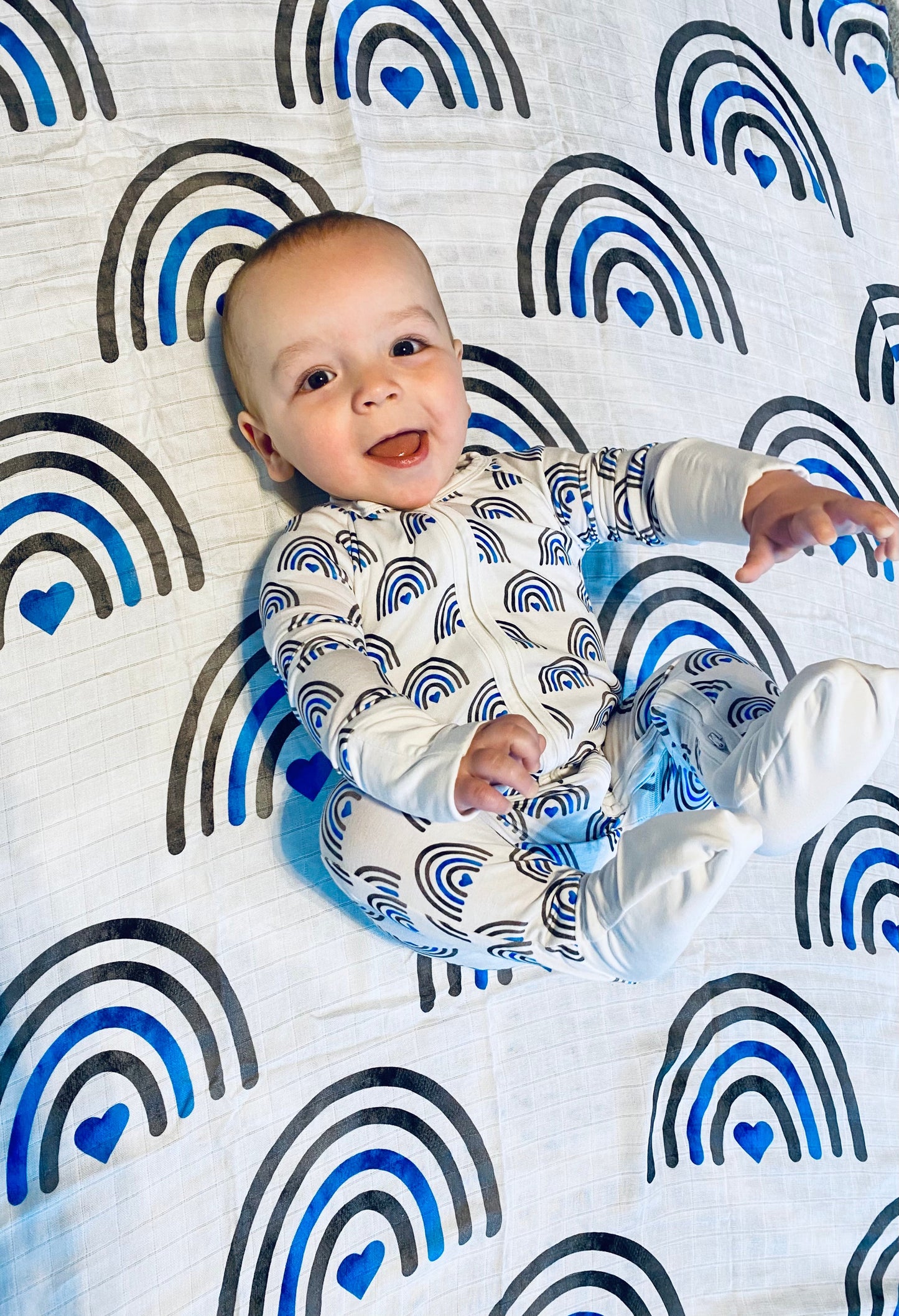 Thin Blue Rainbows Bamboo Muslin Swaddle