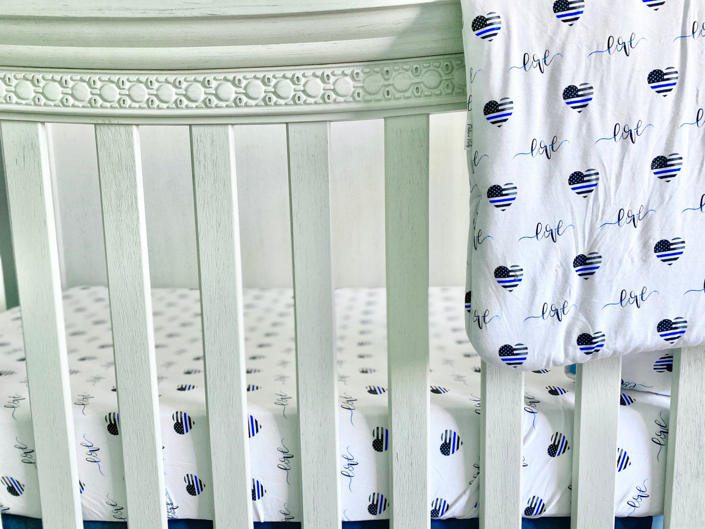 Thin Blue Love Fitted Bamboo Crib Sheet