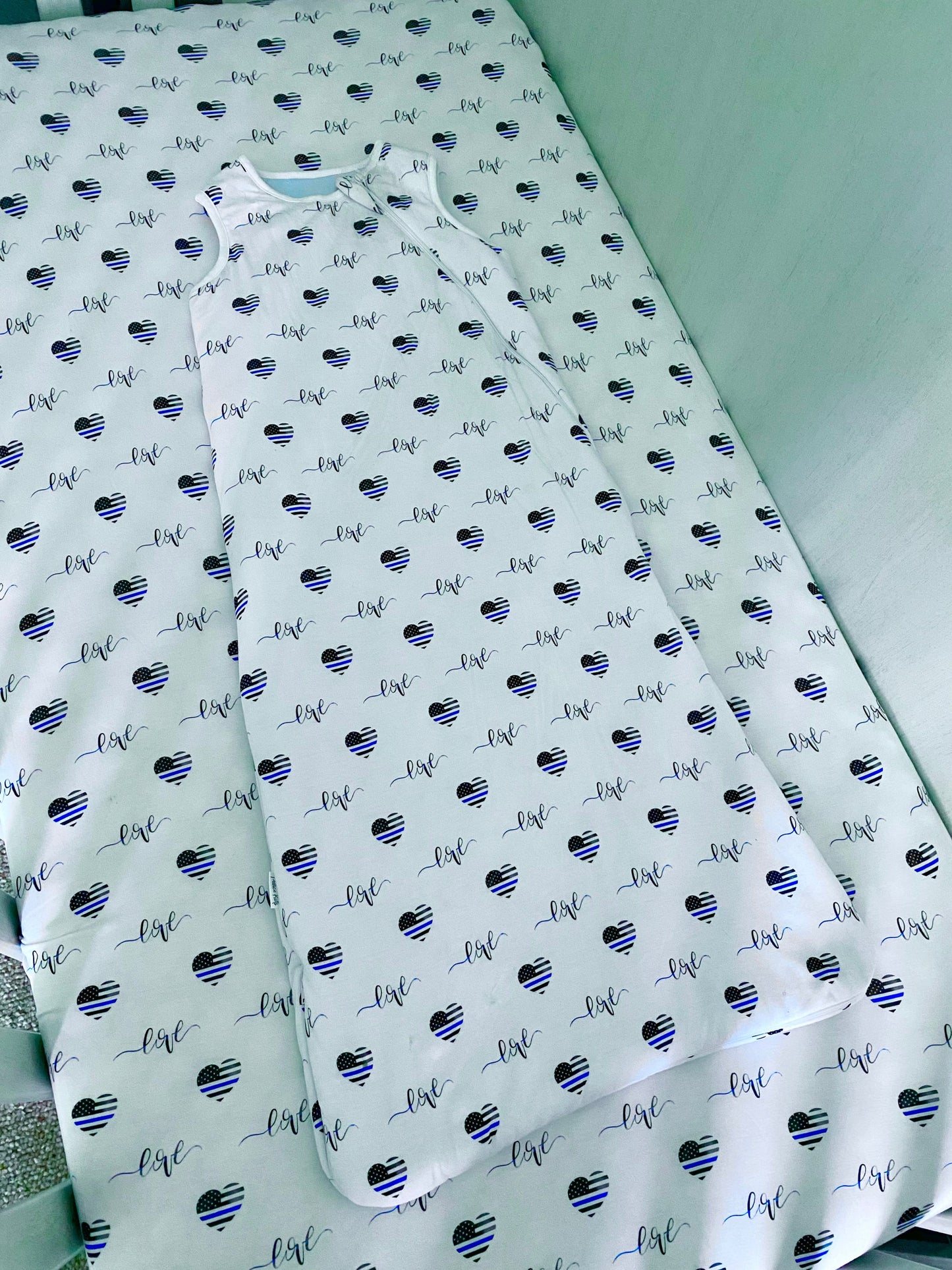 Thin Blue Love Fitted Bamboo Crib Sheet