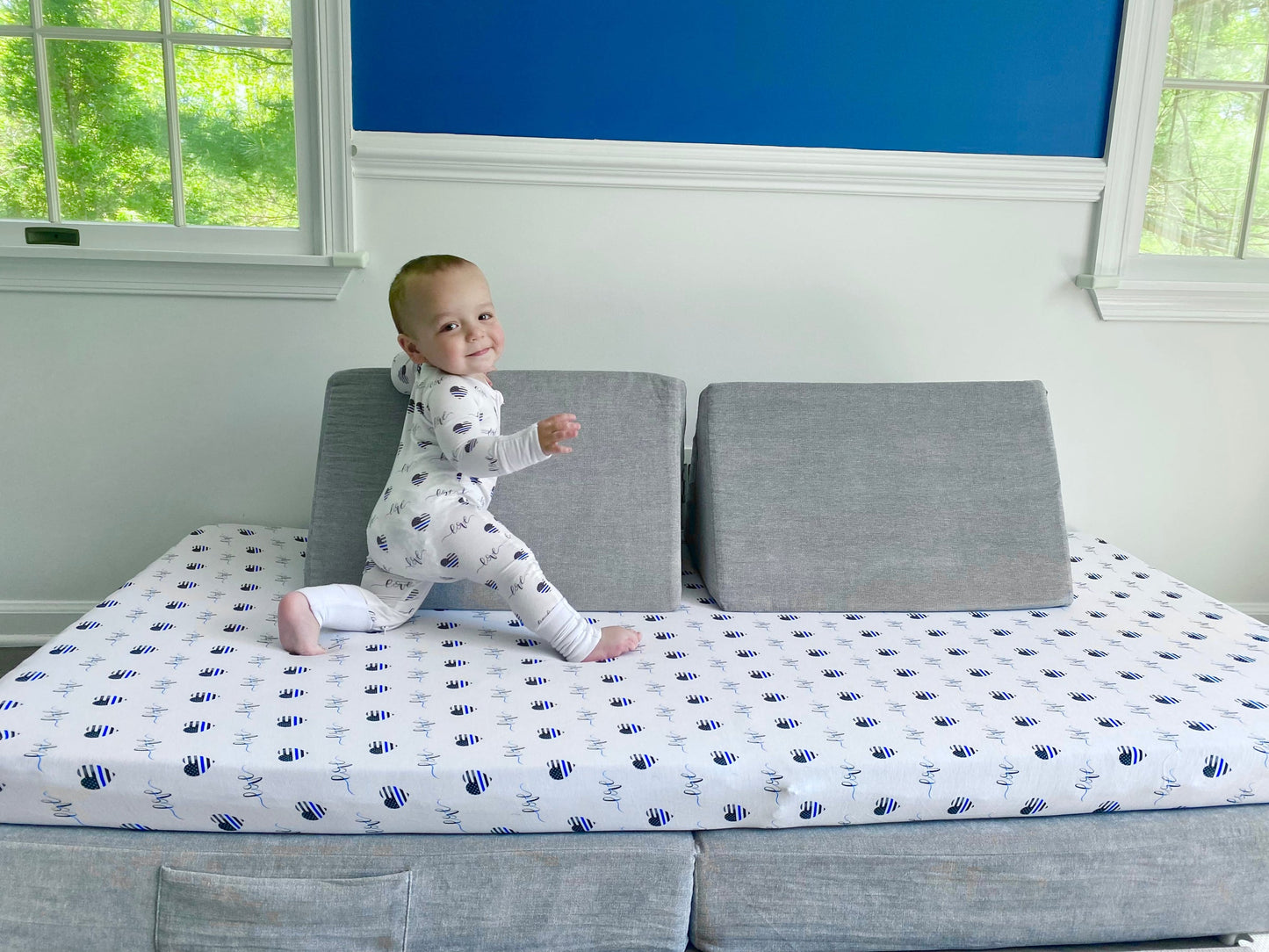 Thin Blue Love Fitted Bamboo Crib Sheet