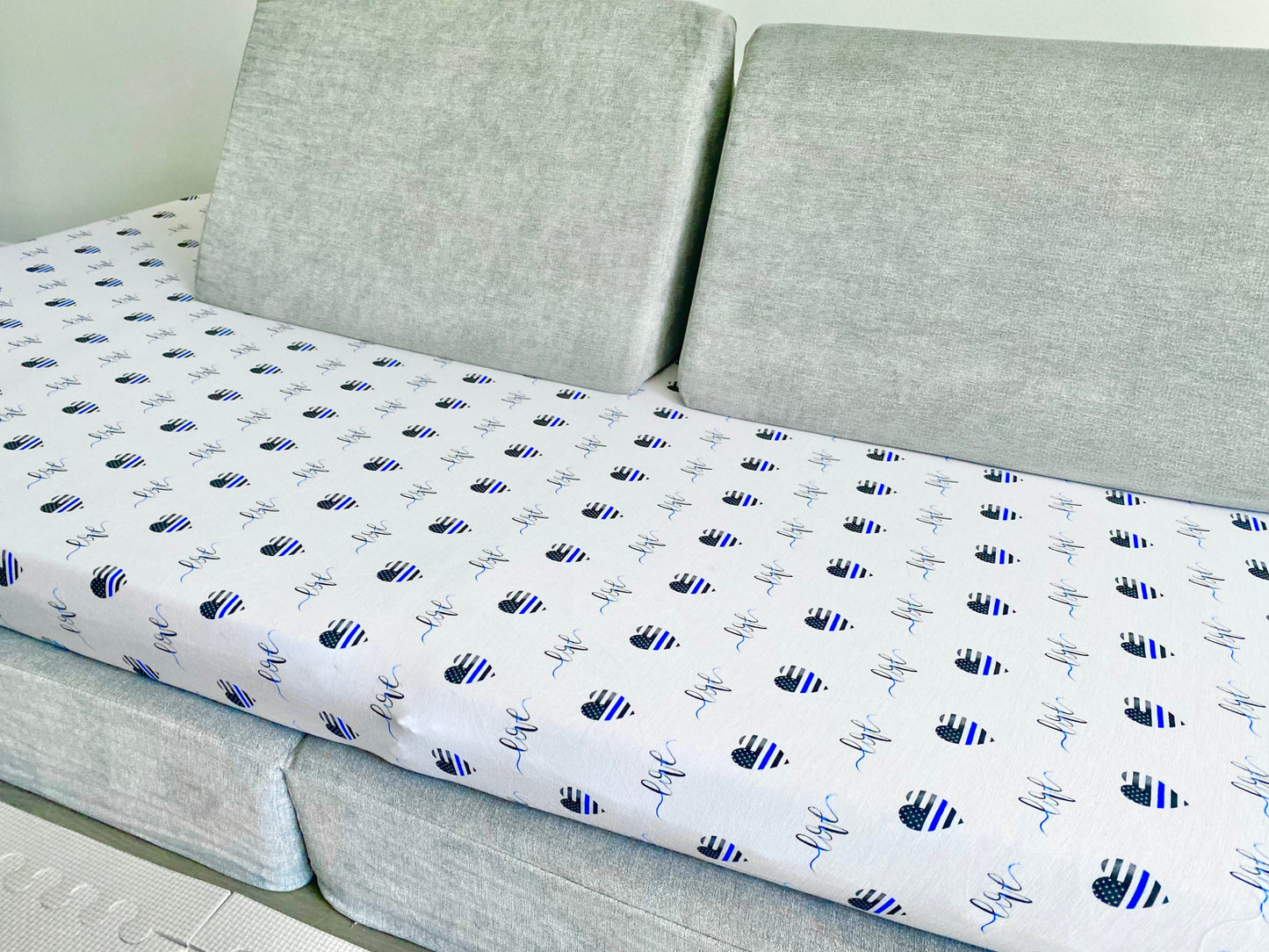 Thin Blue Love Fitted Bamboo Crib Sheet