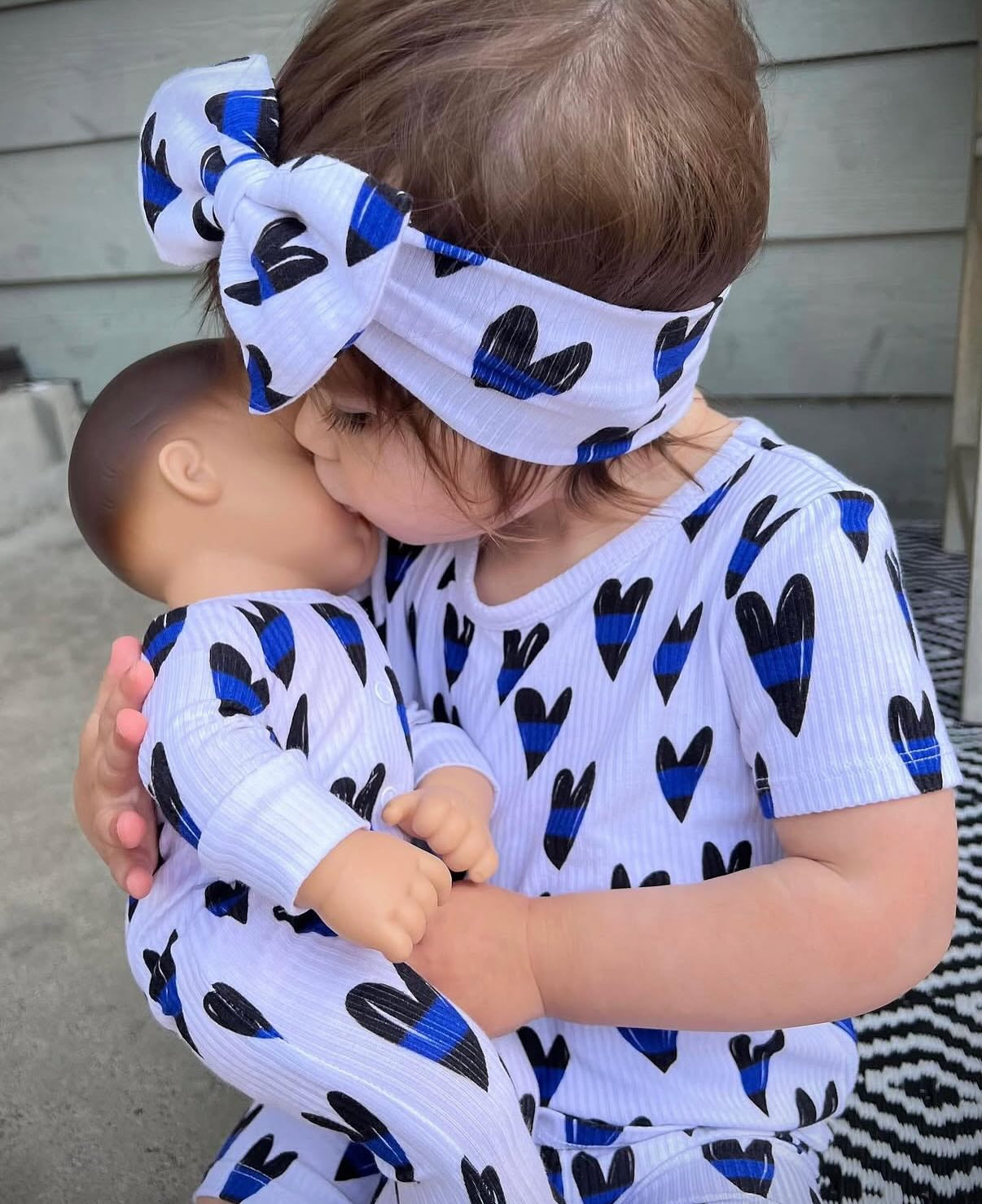 “Blue Line Hearts” DOLL Comfy Cozies Romper