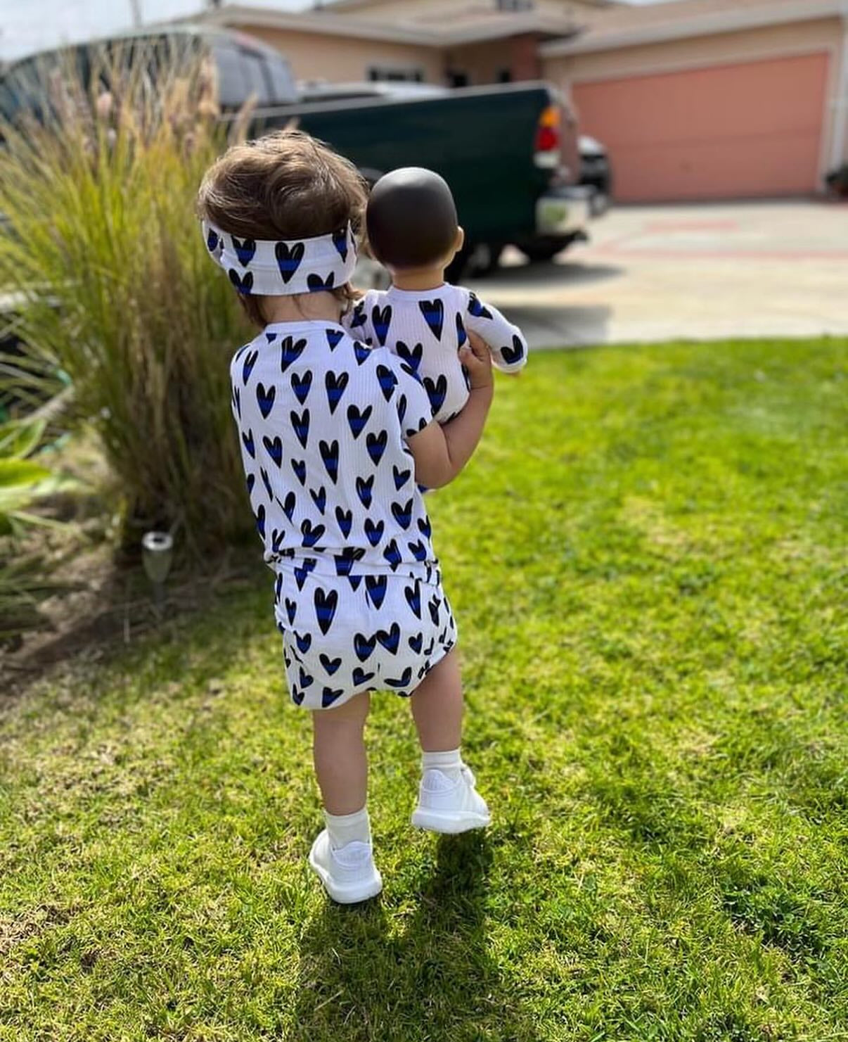 “Blue Line Hearts” DOLL Comfy Cozies Romper