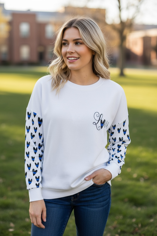 Women's “Blue Line Hearts” Love Crewneck Sweatshirt