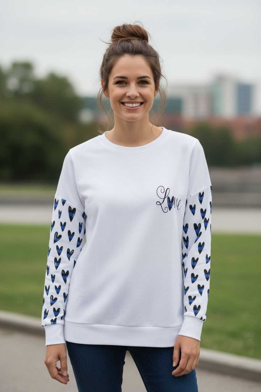 Women's “Blue Line Hearts” Love Crewneck Sweatshirt