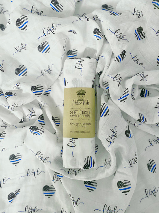 Thin Blue LOVE Muslin Swaddle