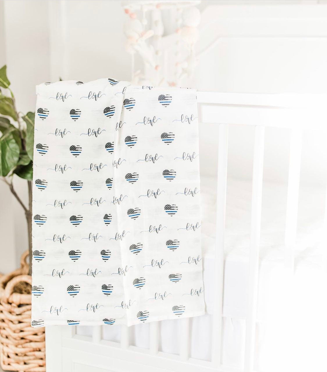 Thin Blue LOVE Muslin Swaddle
