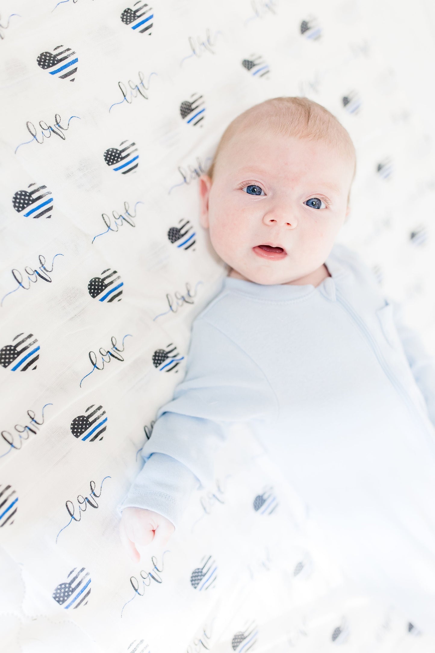 Thin Blue LOVE Muslin Swaddle