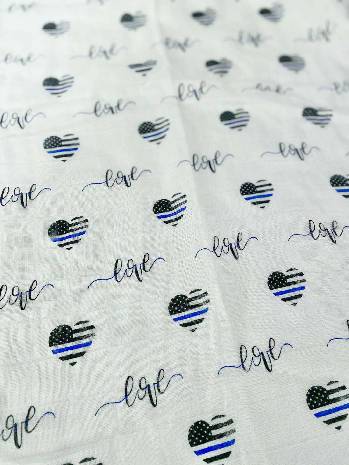 Thin Blue LOVE Muslin Swaddle